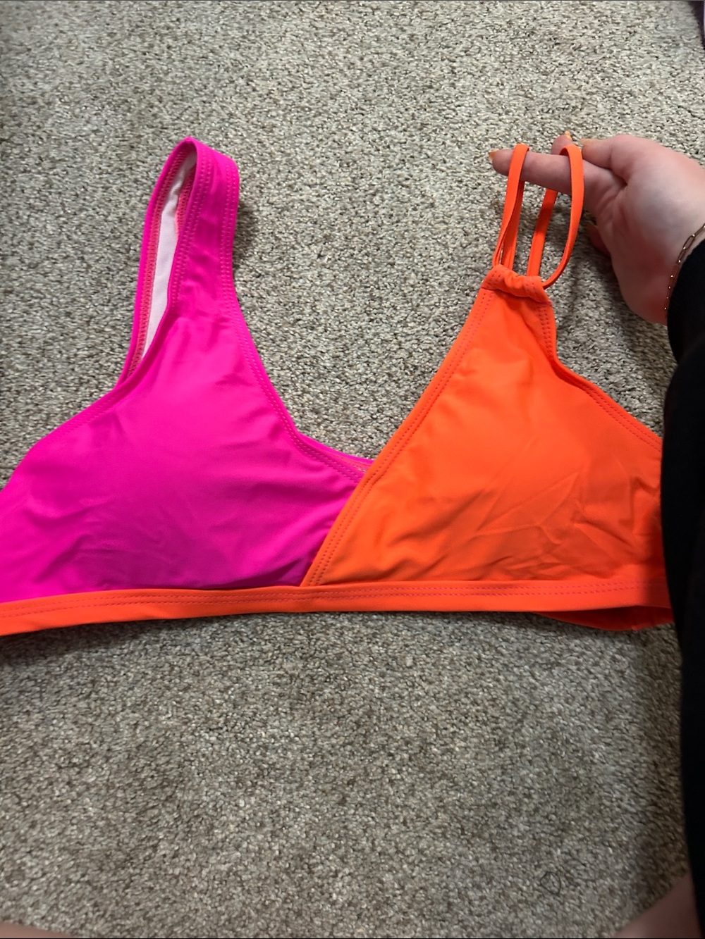 Neon Pink & Orange Colorblock Bikini Top — Women's Swim Top